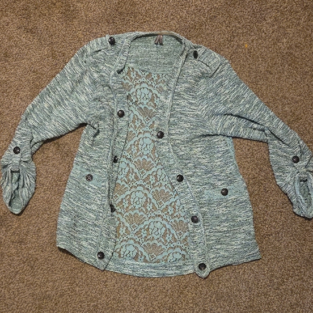Women's Green Button-Up Sweater